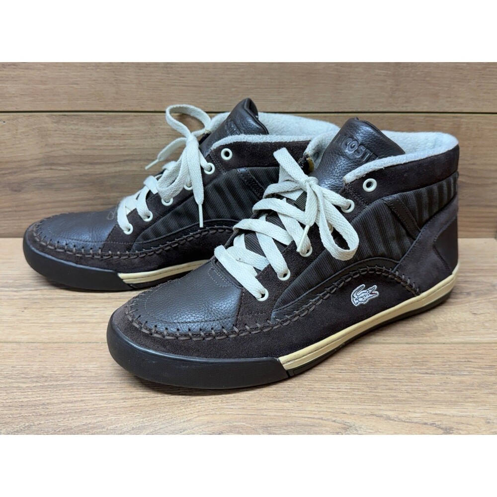 Lacoste Chaney Croc L54 Black Leather Suede High Top Sneakers Shoes Men's Sz 12